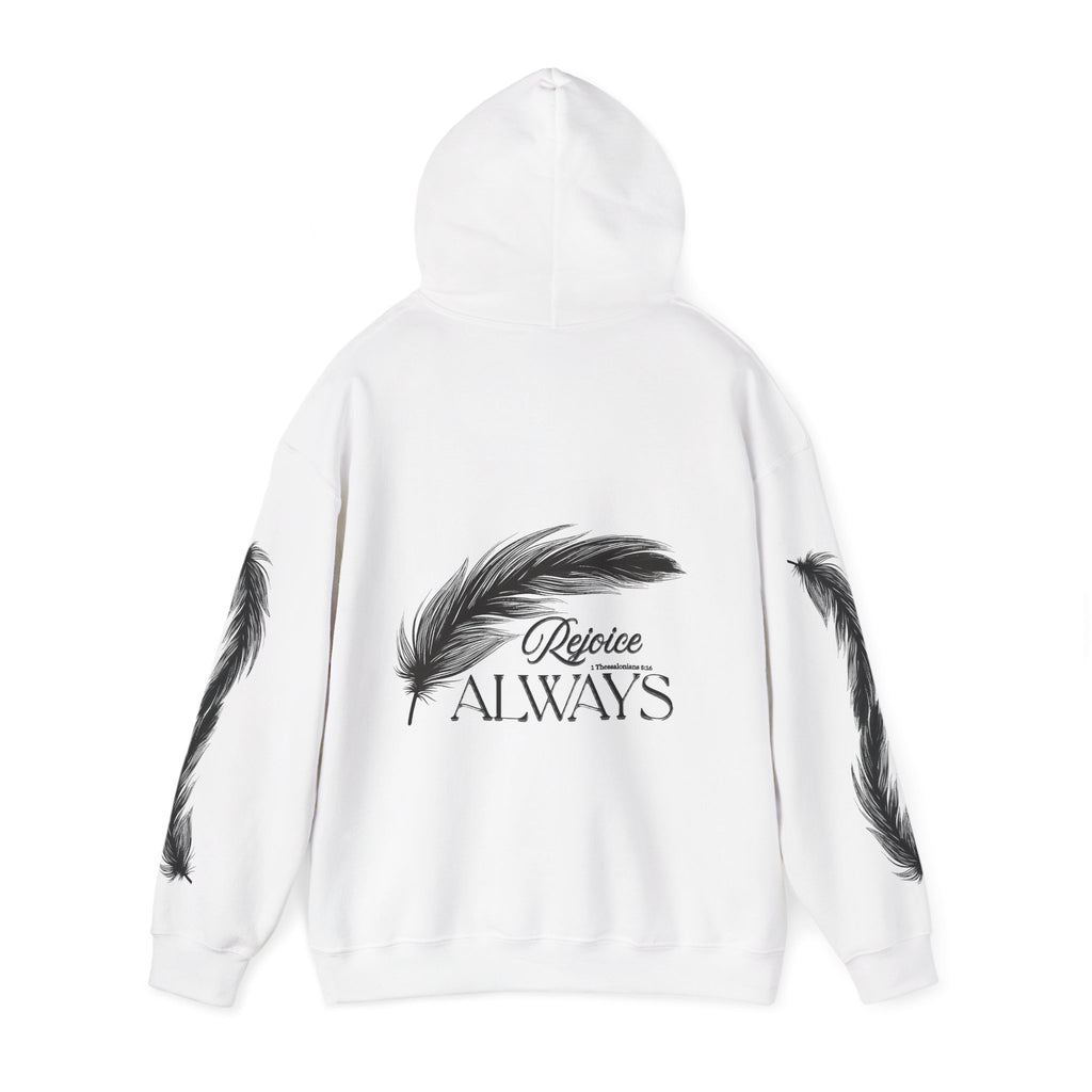 Hoodie — 'Rejoice Always' Feather Graphic Pullover