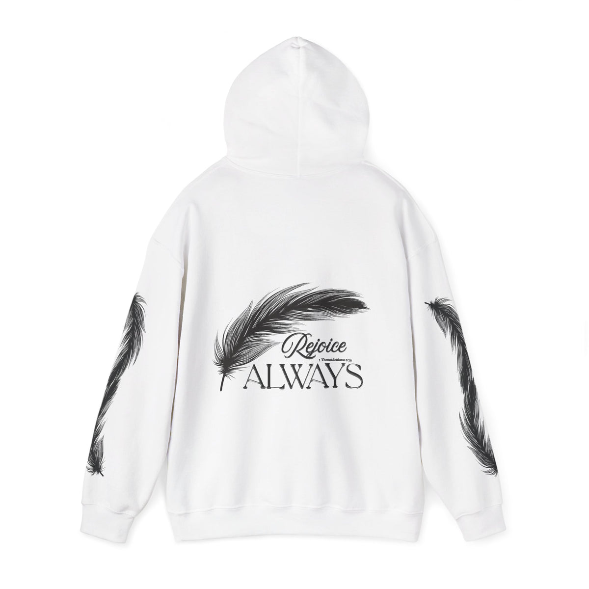 Hoodie — 'Rejoice Always' Feather Graphic Pullover