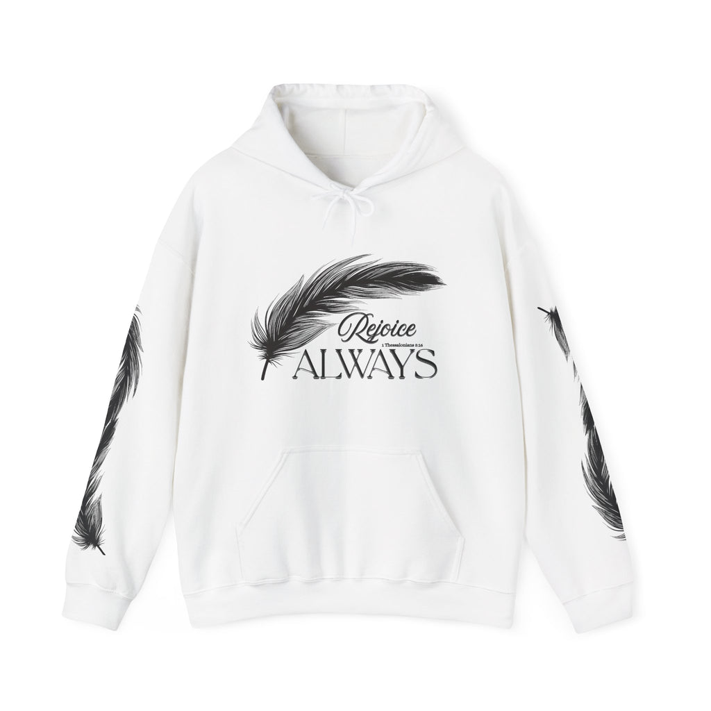 Hoodie — 'Rejoice Always' Feather Graphic Pullover