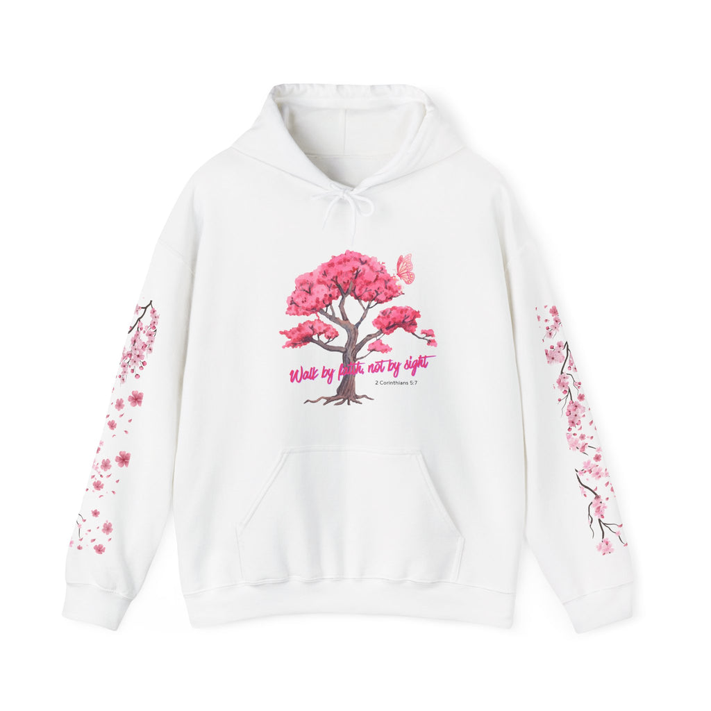 Cherry Blossom Tree Hoodie — "Bloom by His Holy Light" Christian Faith Pullover