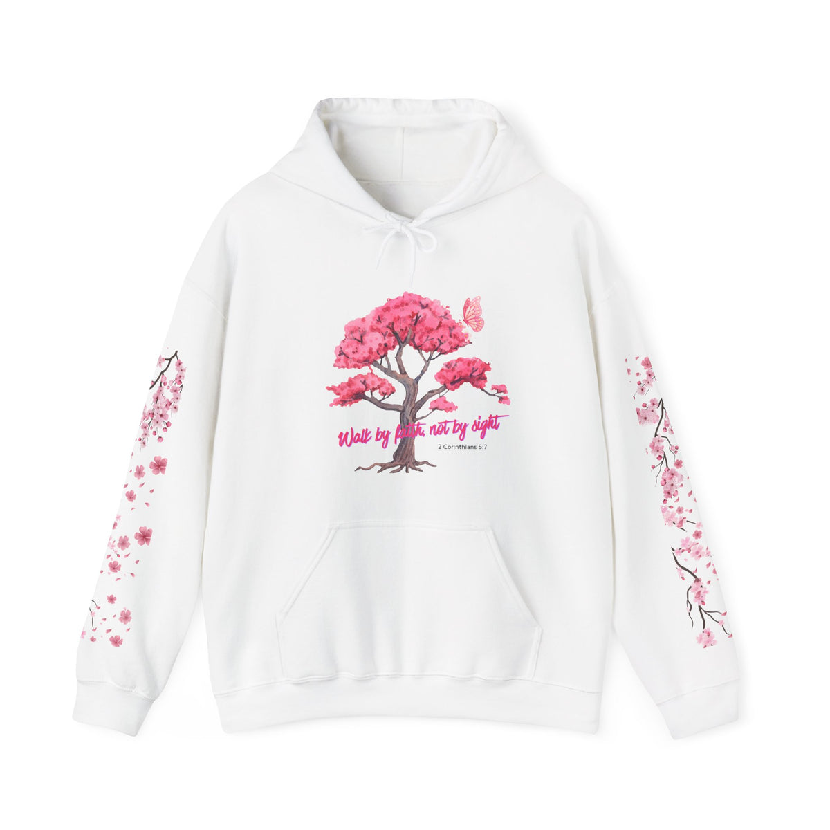 Cherry Blossom Tree Hoodie — "Bloom by His Holy Light" Christian Faith Pullover