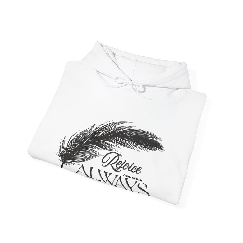 Hoodie — 'Rejoice Always' Feather Graphic Pullover