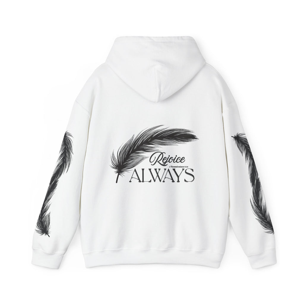 Hoodie — 'Rejoice Always' Feather Graphic Pullover