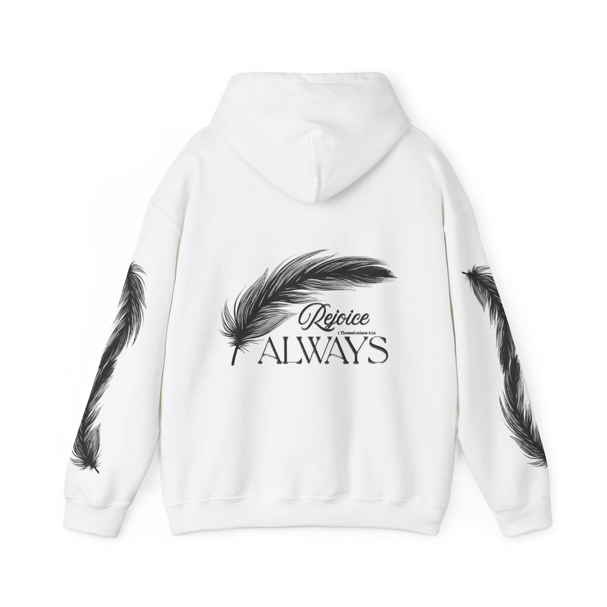 Hoodie — 'Rejoice Always' Feather Graphic Pullover
