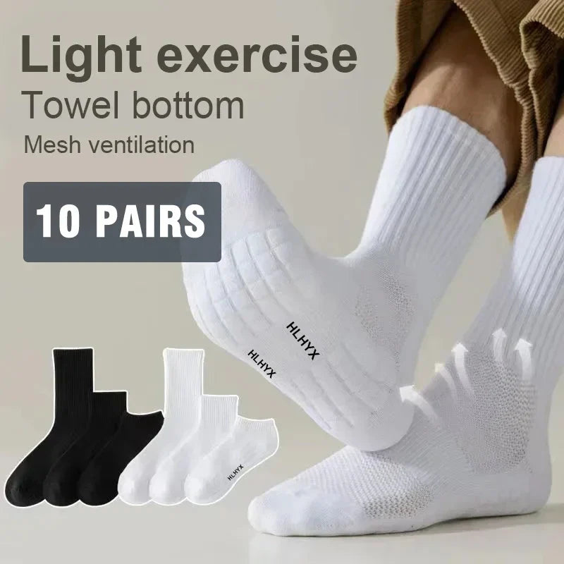 10 Pairs Men's Cotton Mid-Calf Sports Socks